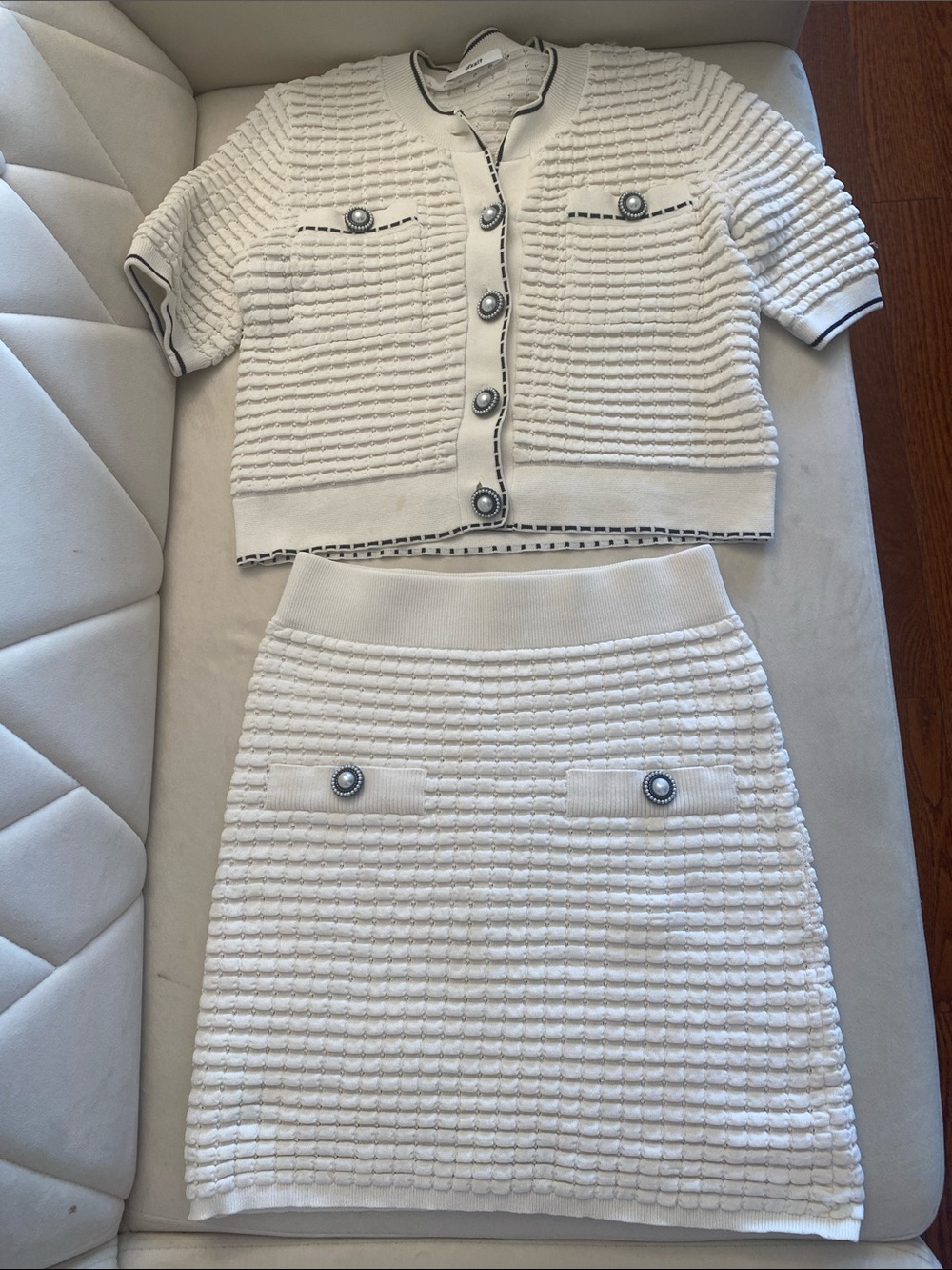 White Cream Textured Knit Pencil Skirt - Elegant Everyday Style